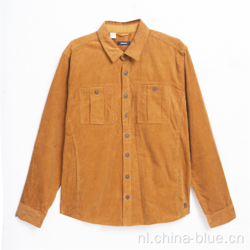 heren 100%katoenen corduroy shirt met lange mouwen zacht handveer